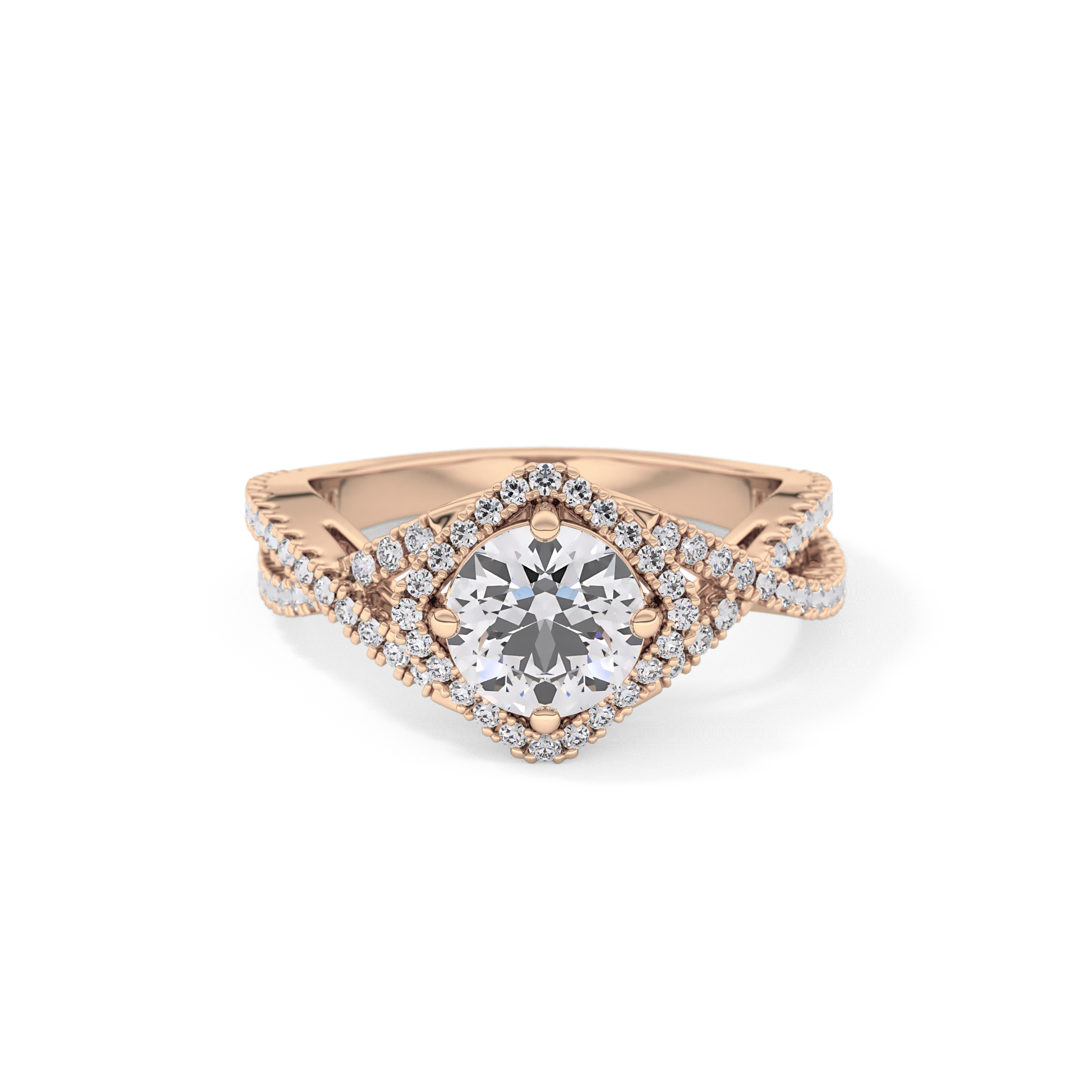 Round Halo Pave Lab Grown Diamond Engagement Ring