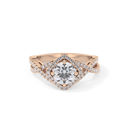 Round Halo Pave Lab Grown Diamond Engagement Ring