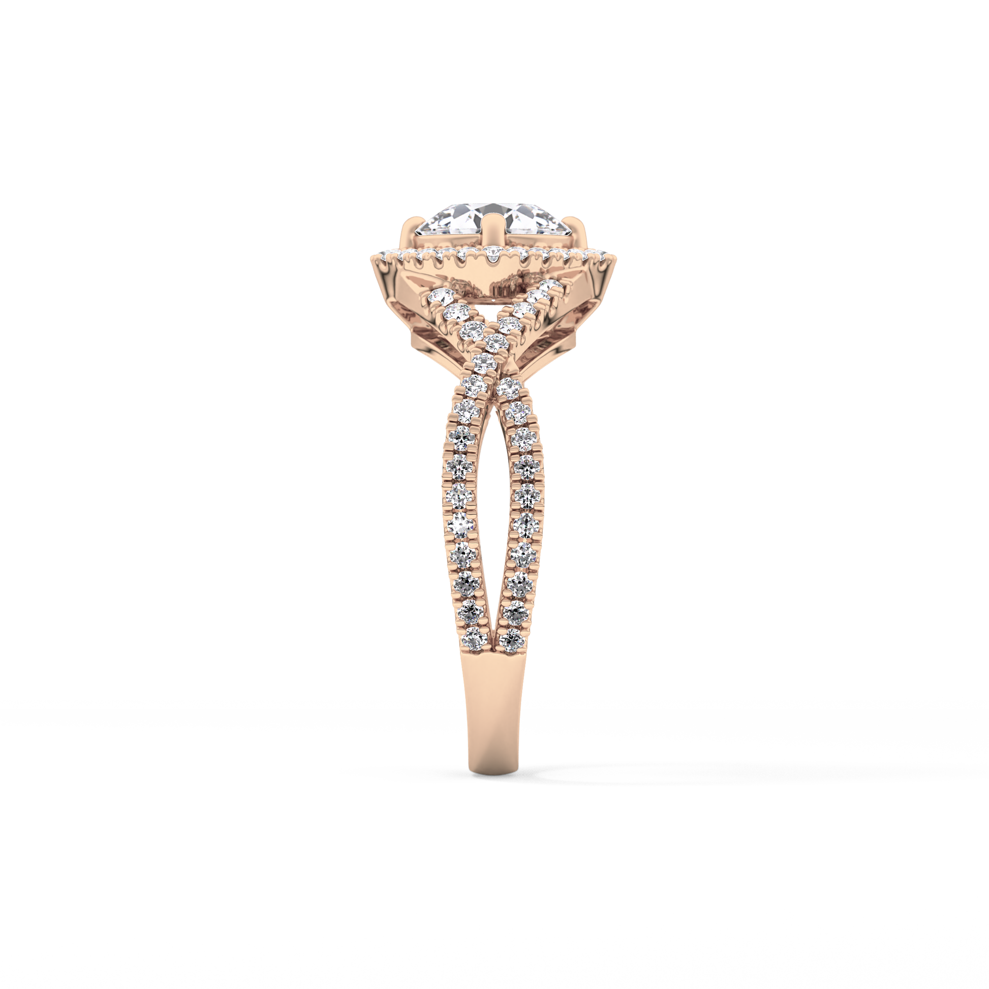 Round Halo Pave Lab Grown Diamond Engagement Ring