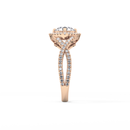 Round Halo Pave Lab Grown Diamond Engagement Ring