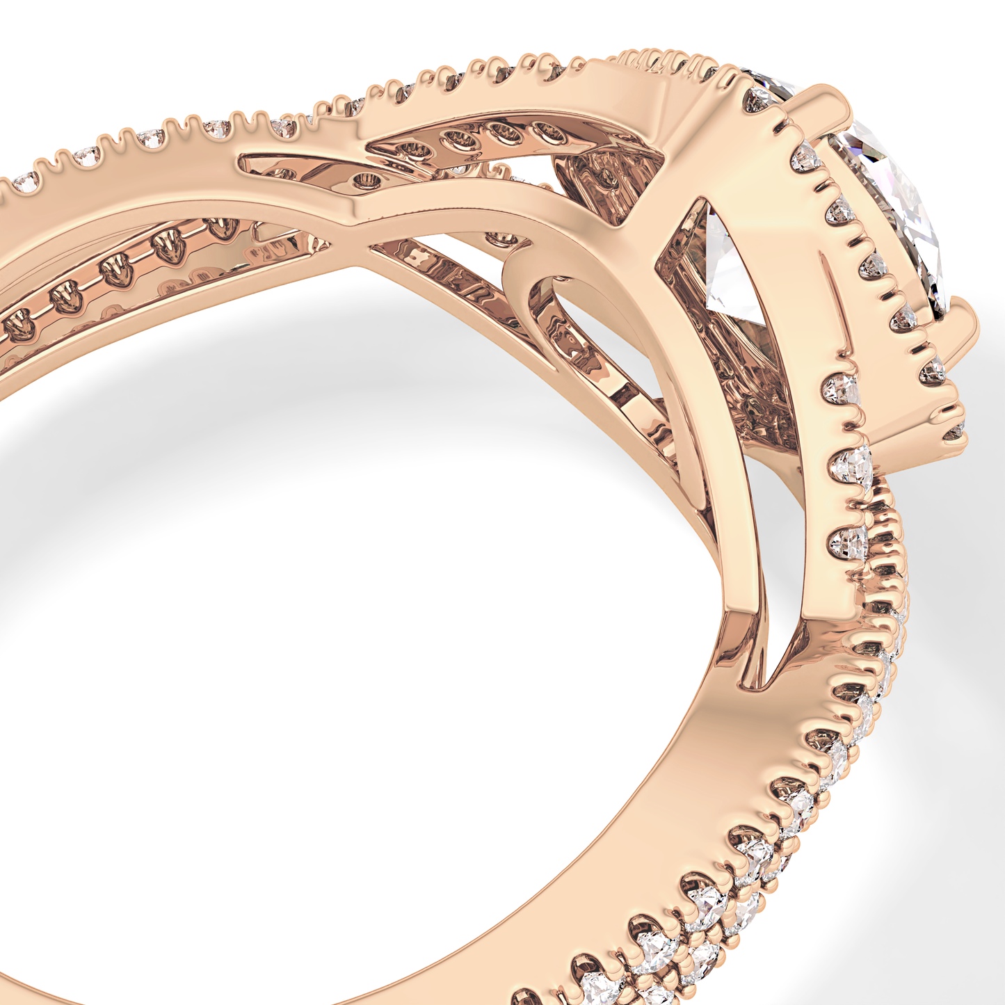 Round Halo Pave Lab Grown Diamond Engagement Ring