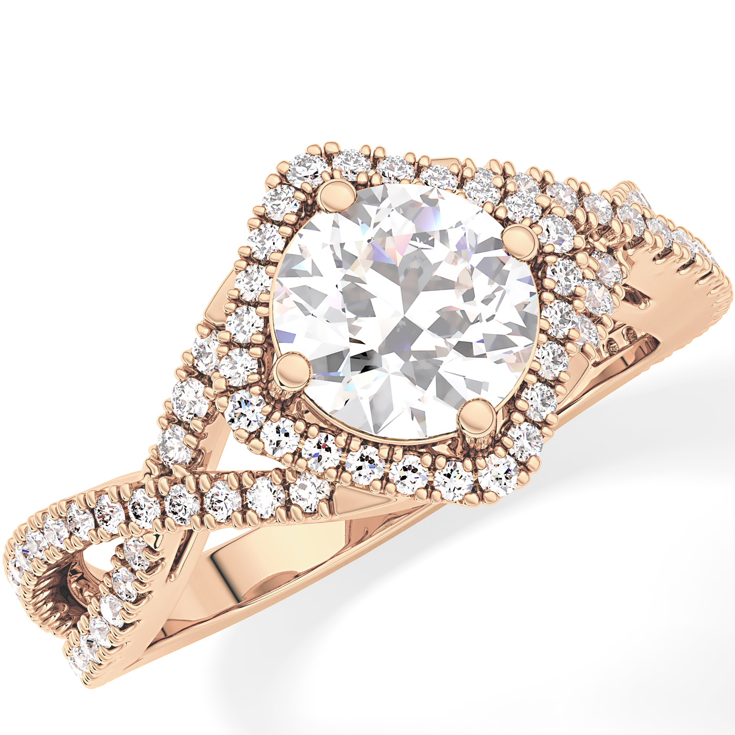 Round Halo Pave Lab Grown Diamond Engagement Ring