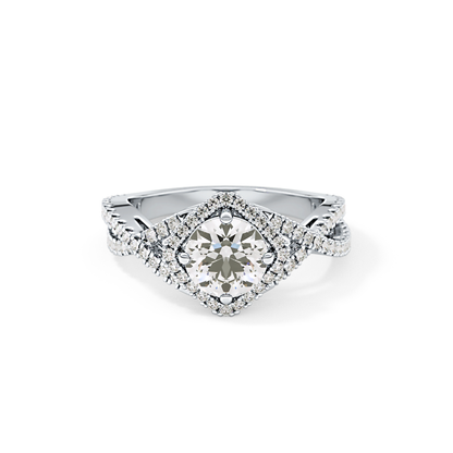 Round Halo Pave Lab Grown Diamond Engagement Ring