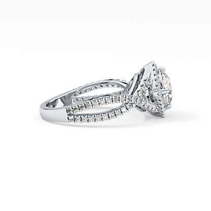 Round Halo Pave Lab Grown Diamond Engagement Ring