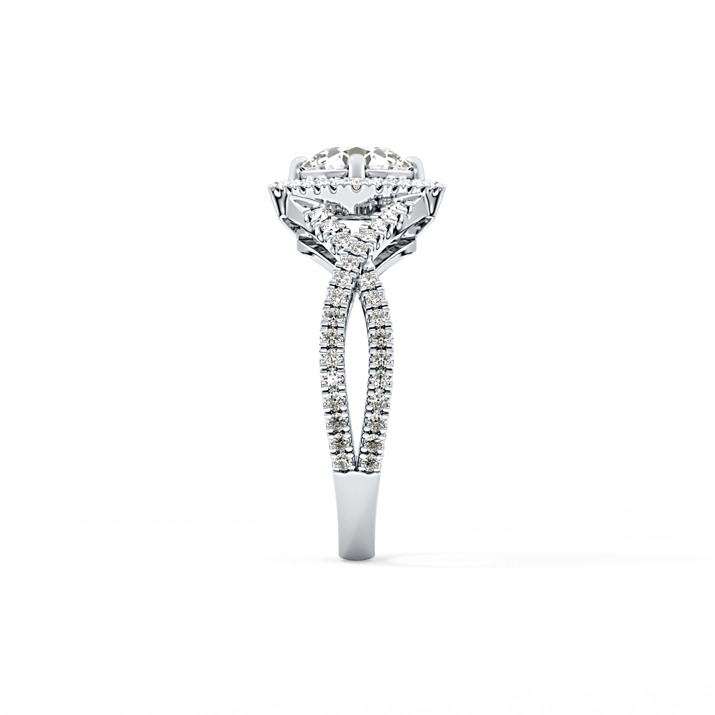 Round Halo Pave Lab Grown Diamond Engagement Ring