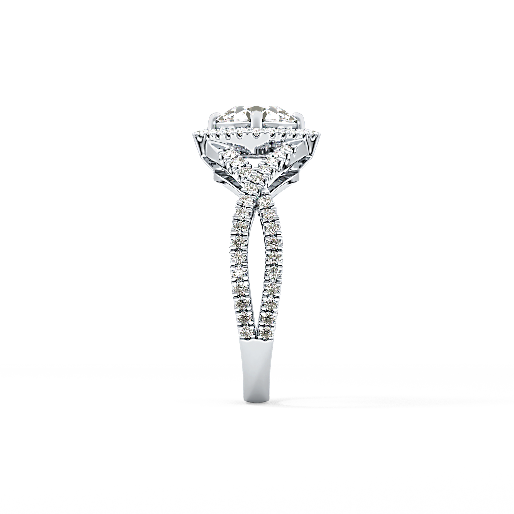 Round Halo Pave Lab Grown Diamond Engagement Ring