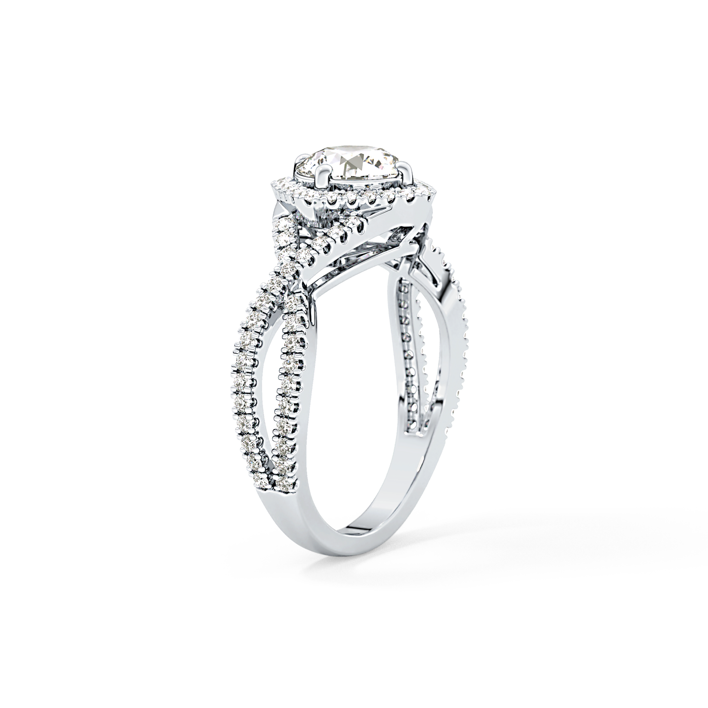Round Halo Pave Lab Grown Diamond Engagement Ring
