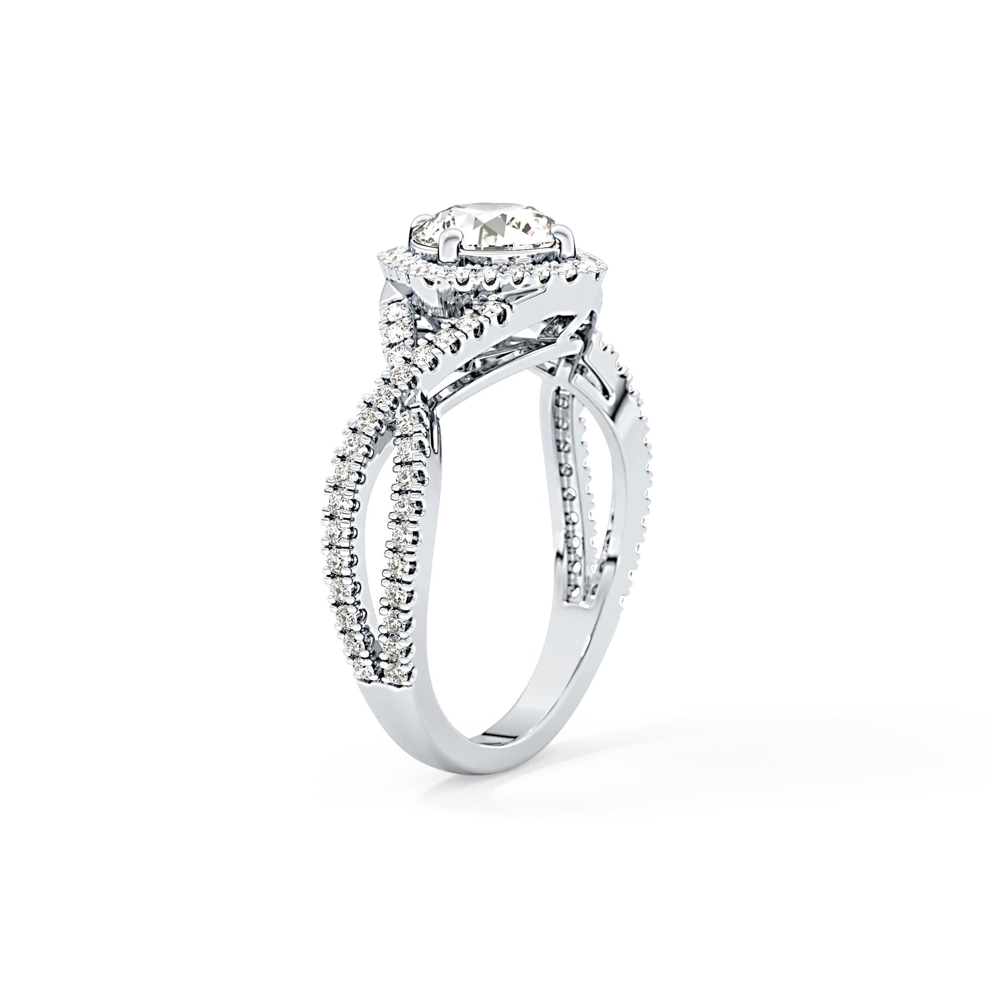 Round Halo Pave Lab Grown Diamond Engagement Ring