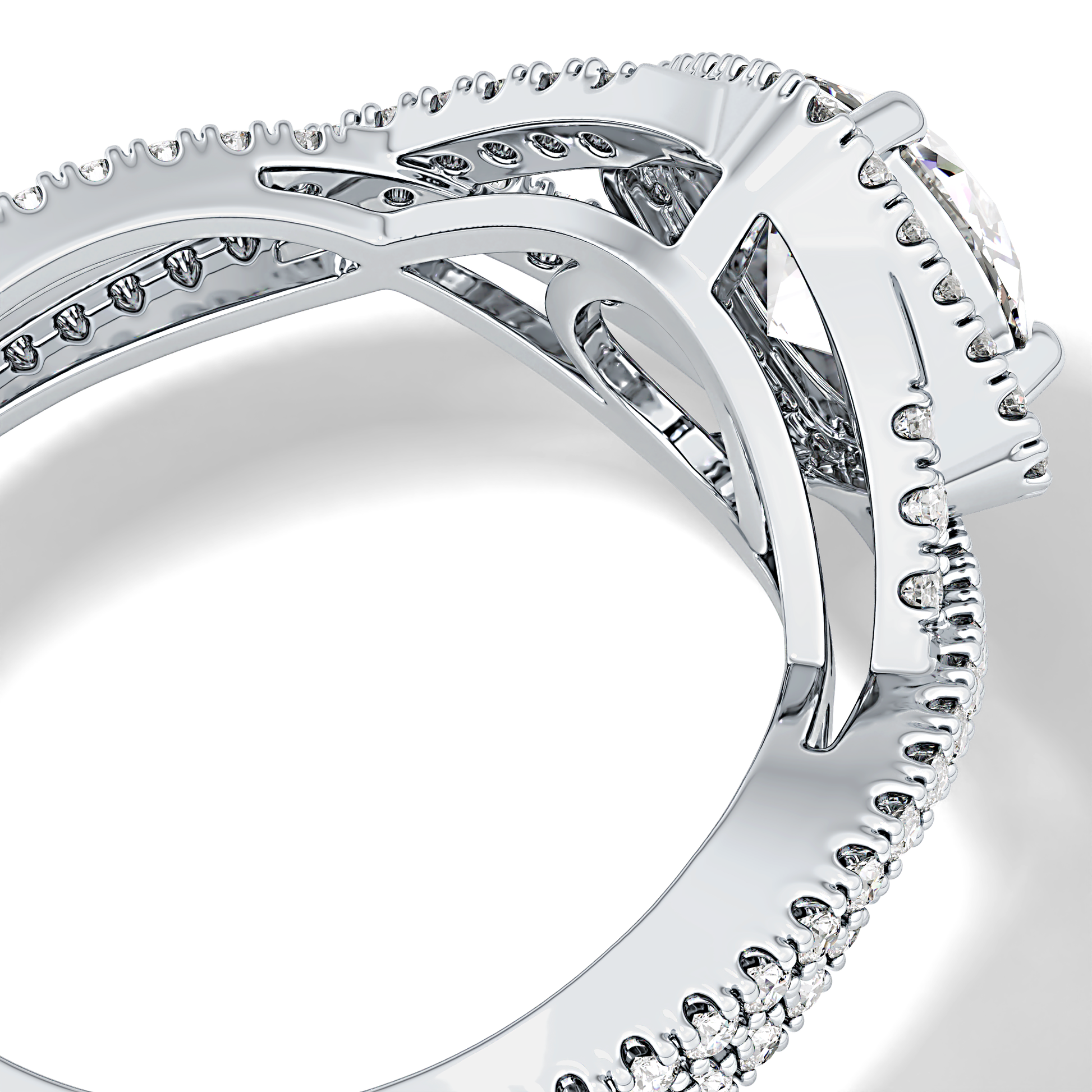 Round Halo Pave Lab Grown Diamond Engagement Ring