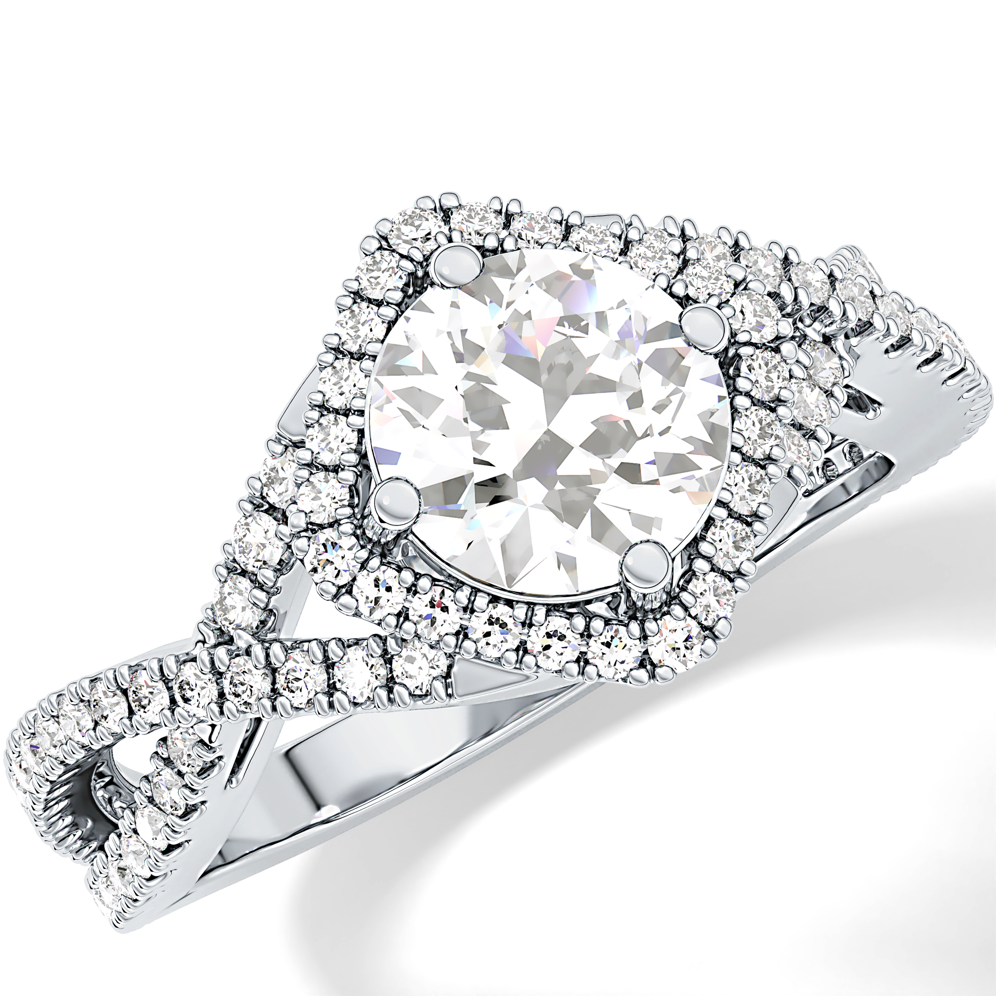 Round Halo Pave Lab Grown Diamond Engagement Ring