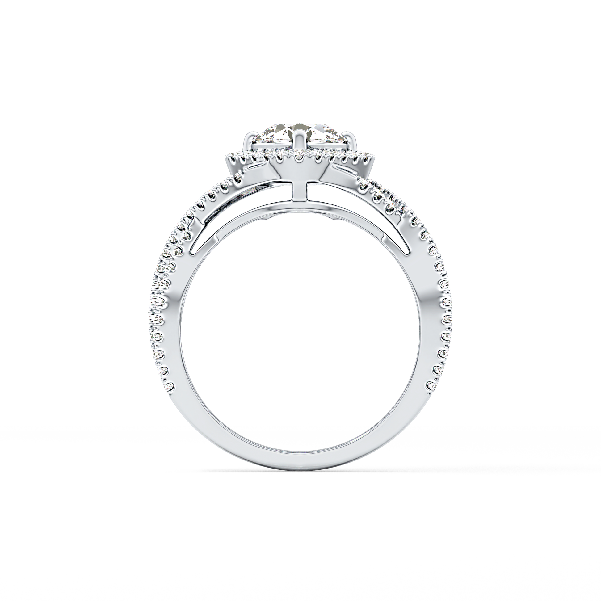 Round Halo Pave Lab Grown Diamond Engagement Ring