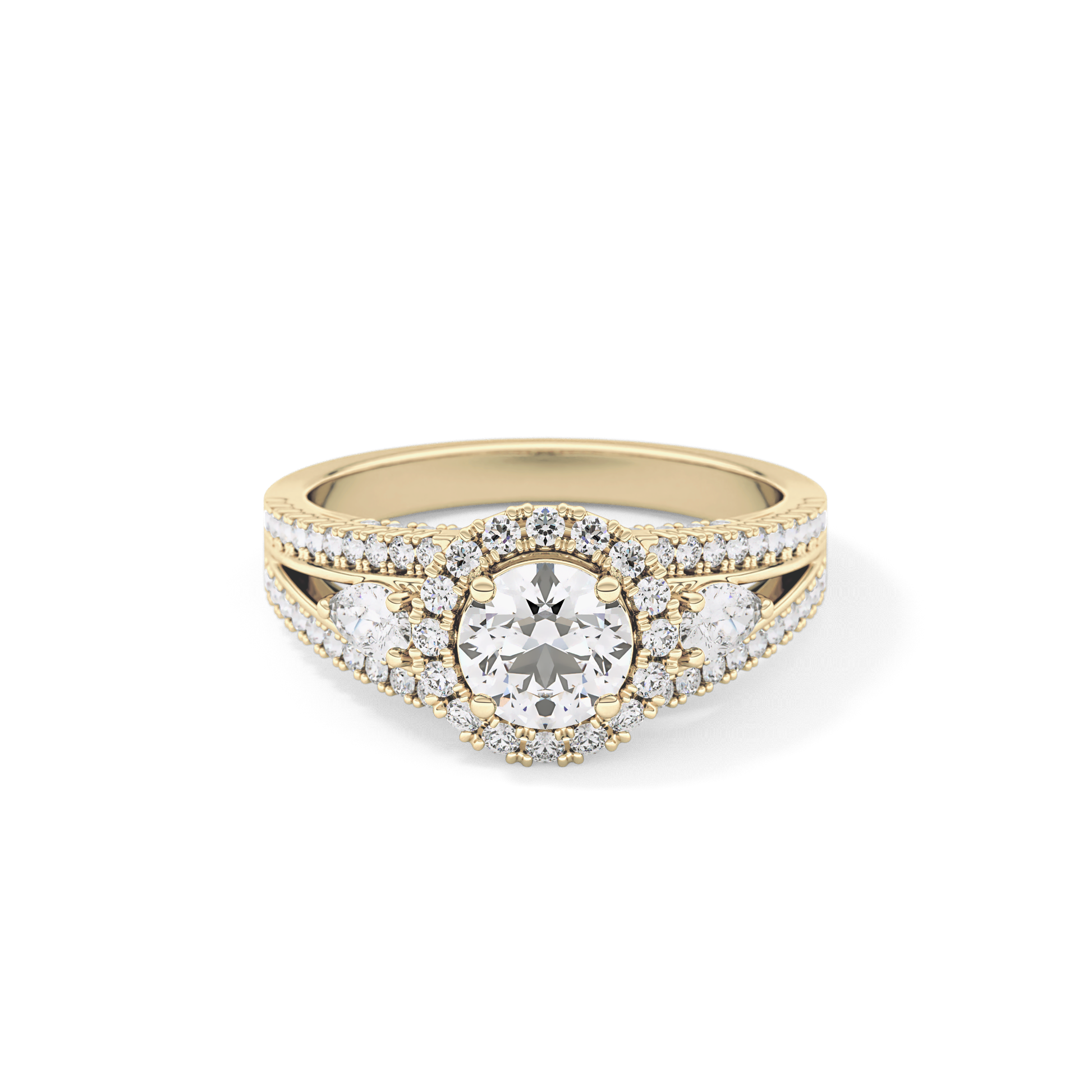 Round Halo & Split Shank Pave Lab Grown Diamond Engagement Ring