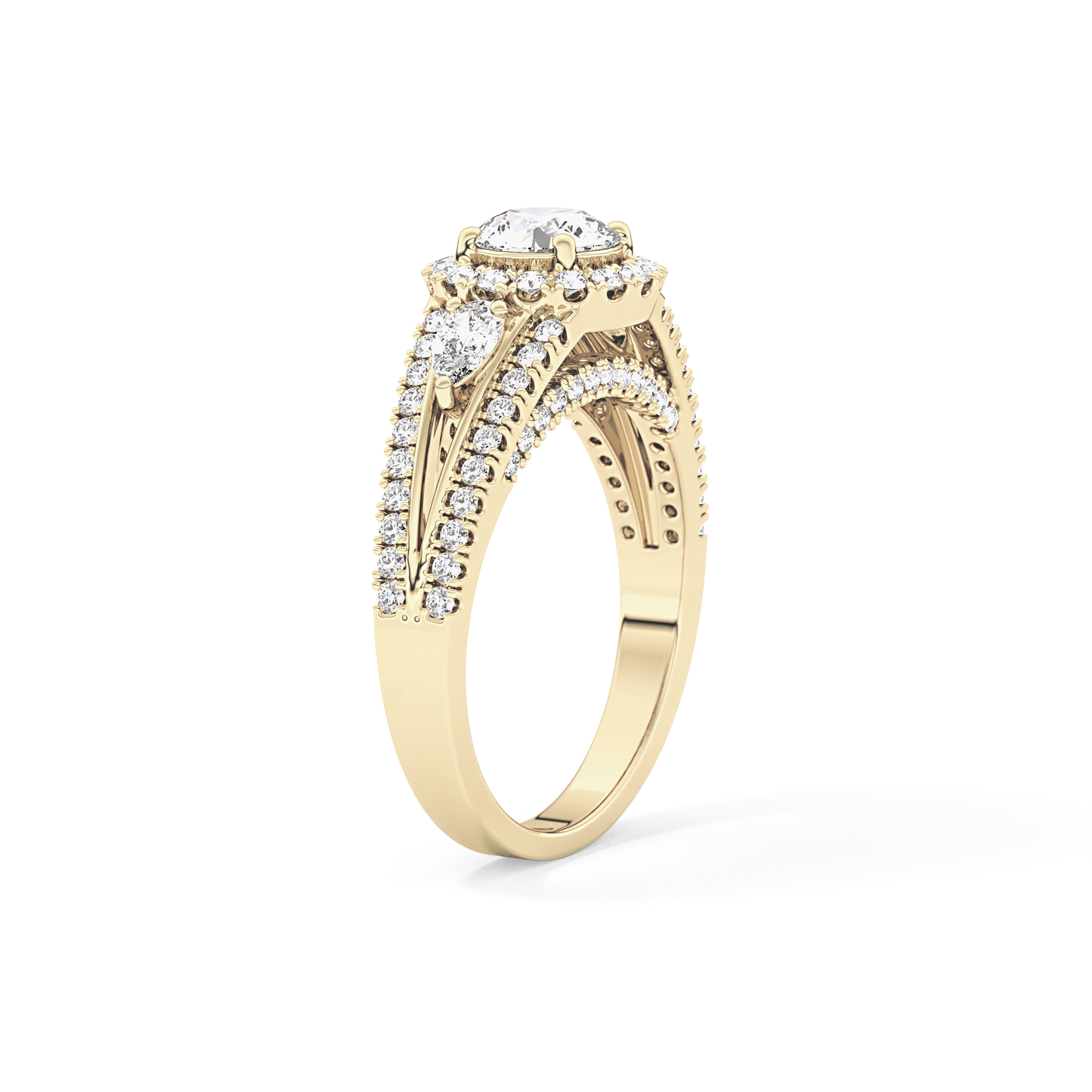 Round Halo & Split Shank Pave Lab Grown Diamond Engagement Ring