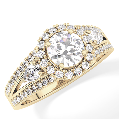 Round Halo & Split Shank Pave Lab Grown Diamond Engagement Ring