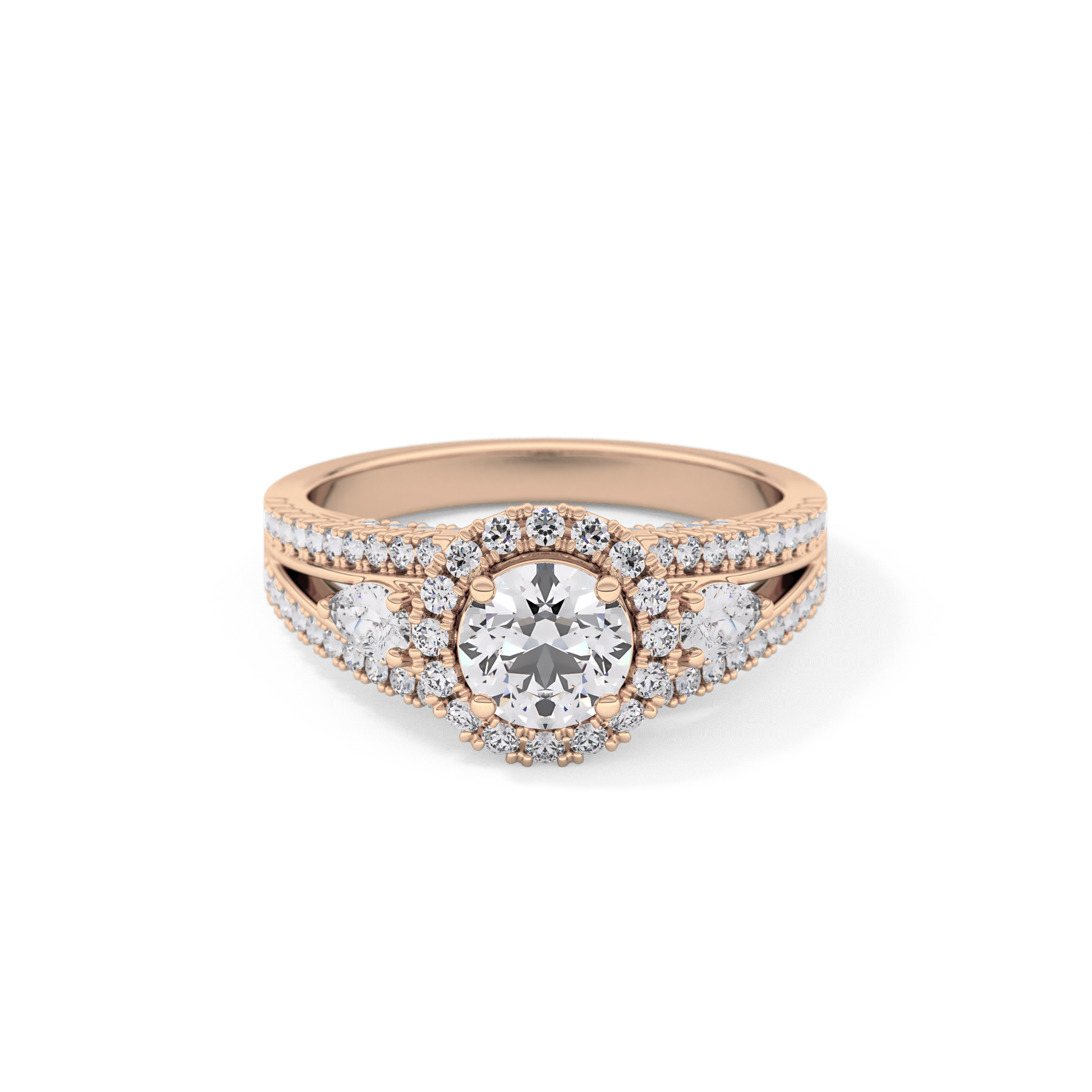 Round Halo & Split Shank Pave Lab Grown Diamond Engagement Ring