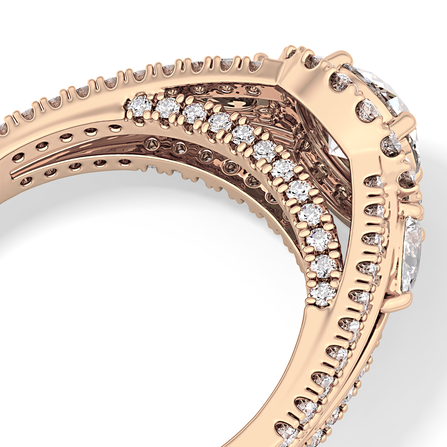 Round Halo & Split Shank Pave Lab Grown Diamond Engagement Ring