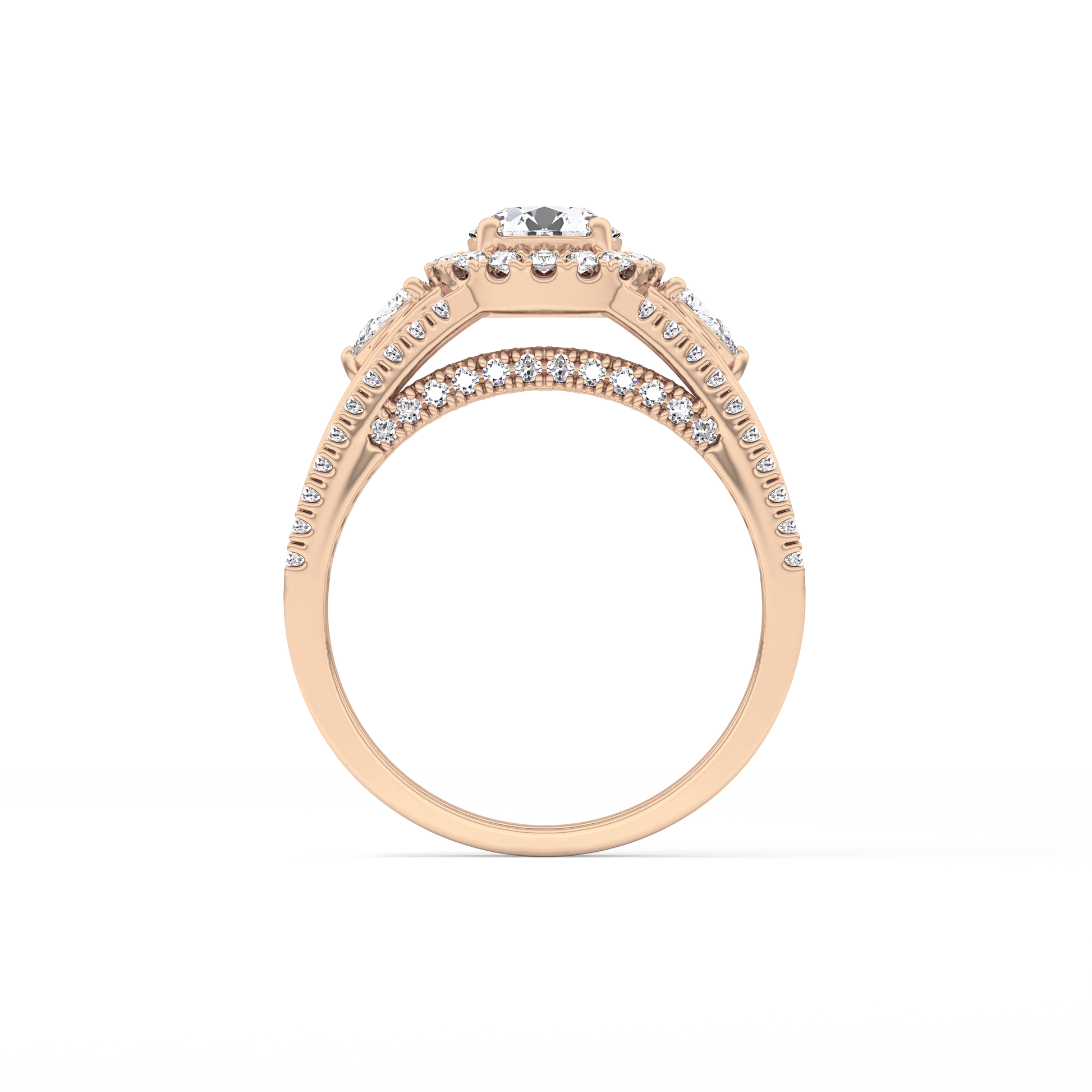 Round Halo & Split Shank Pave Lab Grown Diamond Engagement Ring