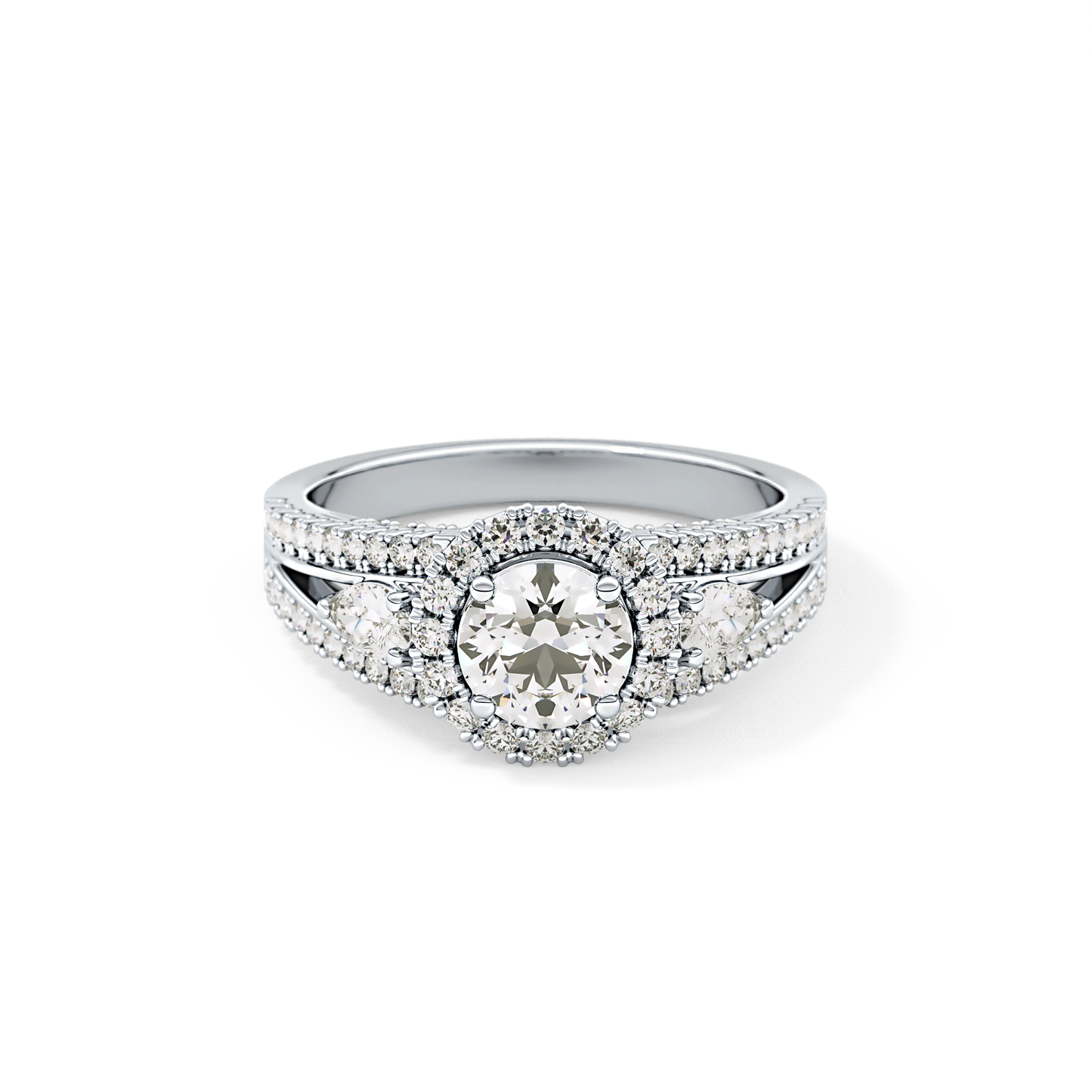 Round Halo & Split Shank Pave Lab Grown Diamond Engagement Ring