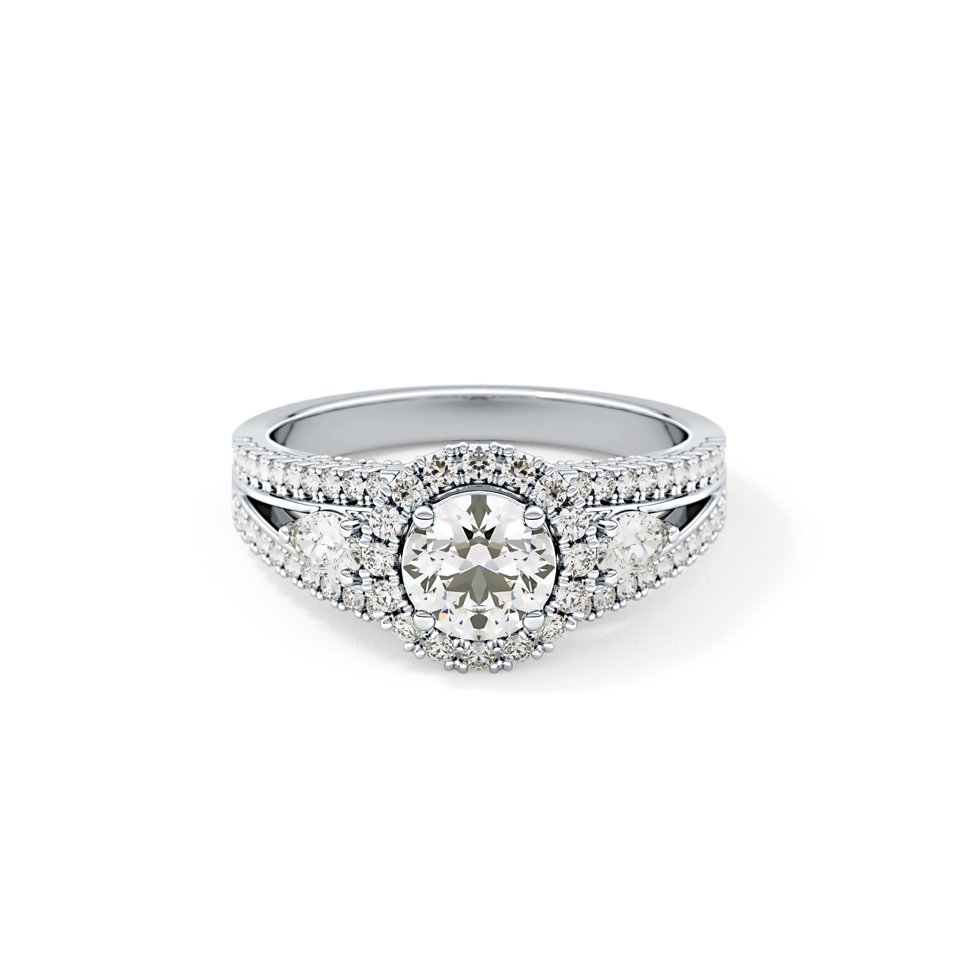 Round Halo & Split Shank Pave Lab Grown Diamond Engagement Ring