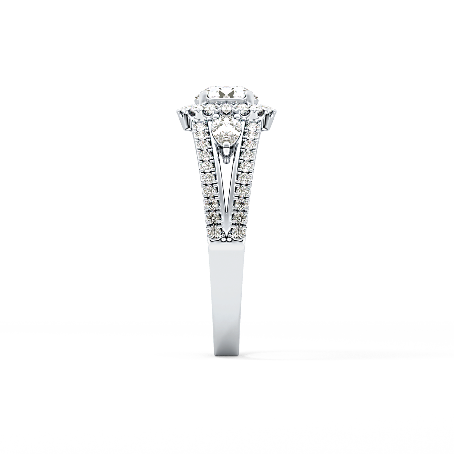 Round Halo & Split Shank Pave Lab Grown Diamond Engagement Ring