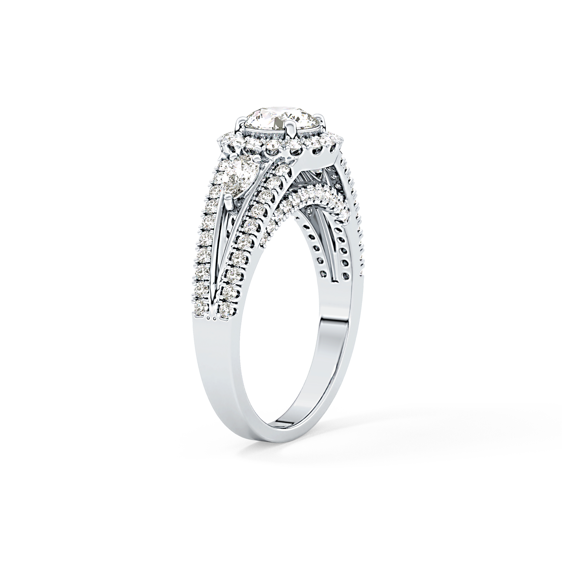 Round Halo & Split Shank Pave Lab Grown Diamond Engagement Ring