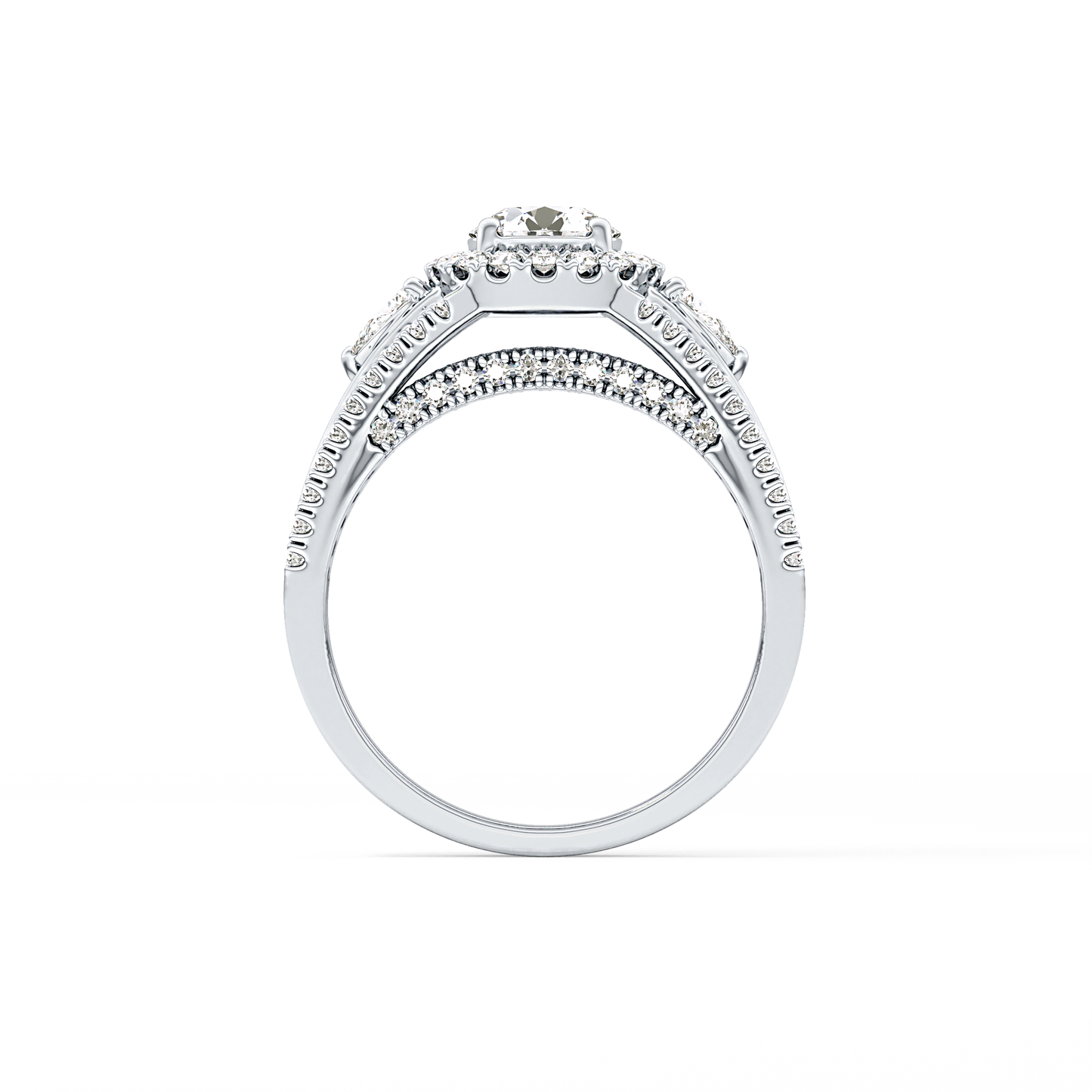 Round Halo & Split Shank Pave Lab Grown Diamond Engagement Ring