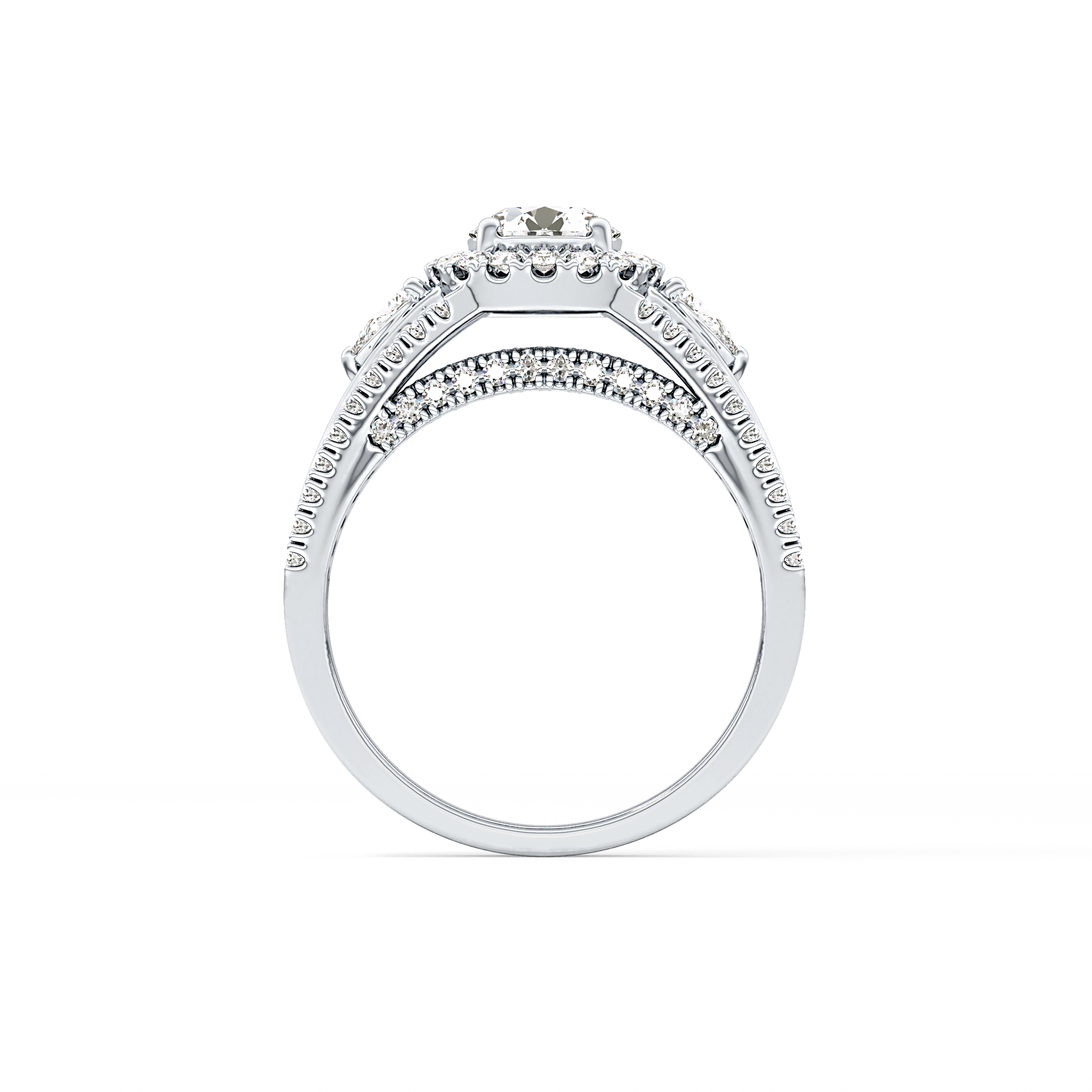Round Halo & Split Shank Pave Lab Grown Diamond Engagement Ring