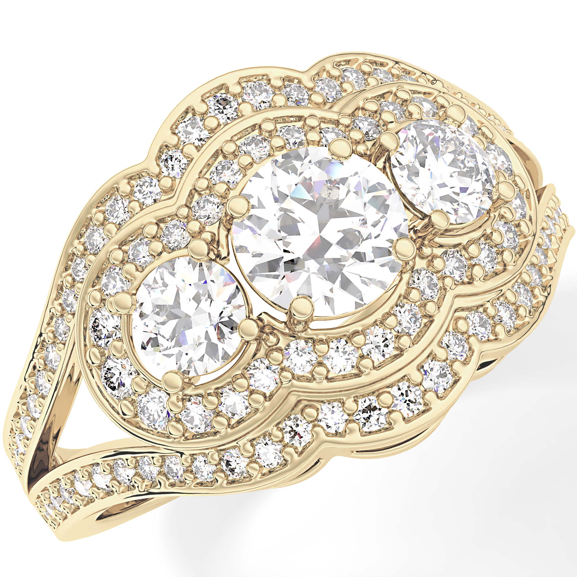Round Cluster & Split Shank Pave Lab Grown Diamond Engagement Ring