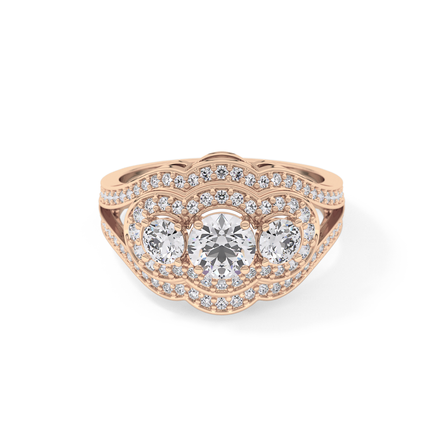 Round Cluster & Split Shank Pave Lab Grown Diamond Engagement Ring