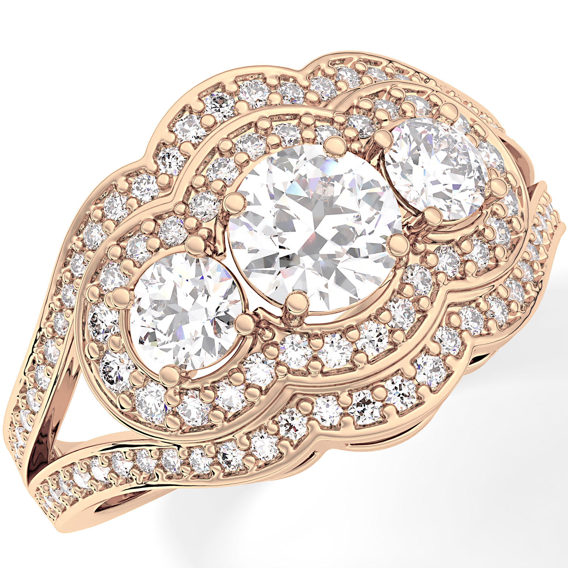 Round Cluster & Split Shank Pave Lab Grown Diamond Engagement Ring
