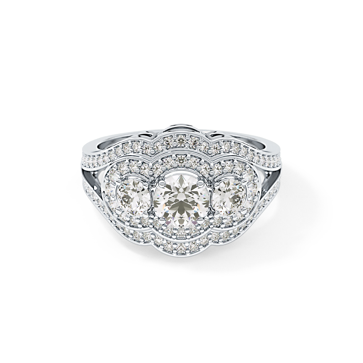 Round Cluster & Split Shank Pave Lab Grown Diamond Engagement Ring