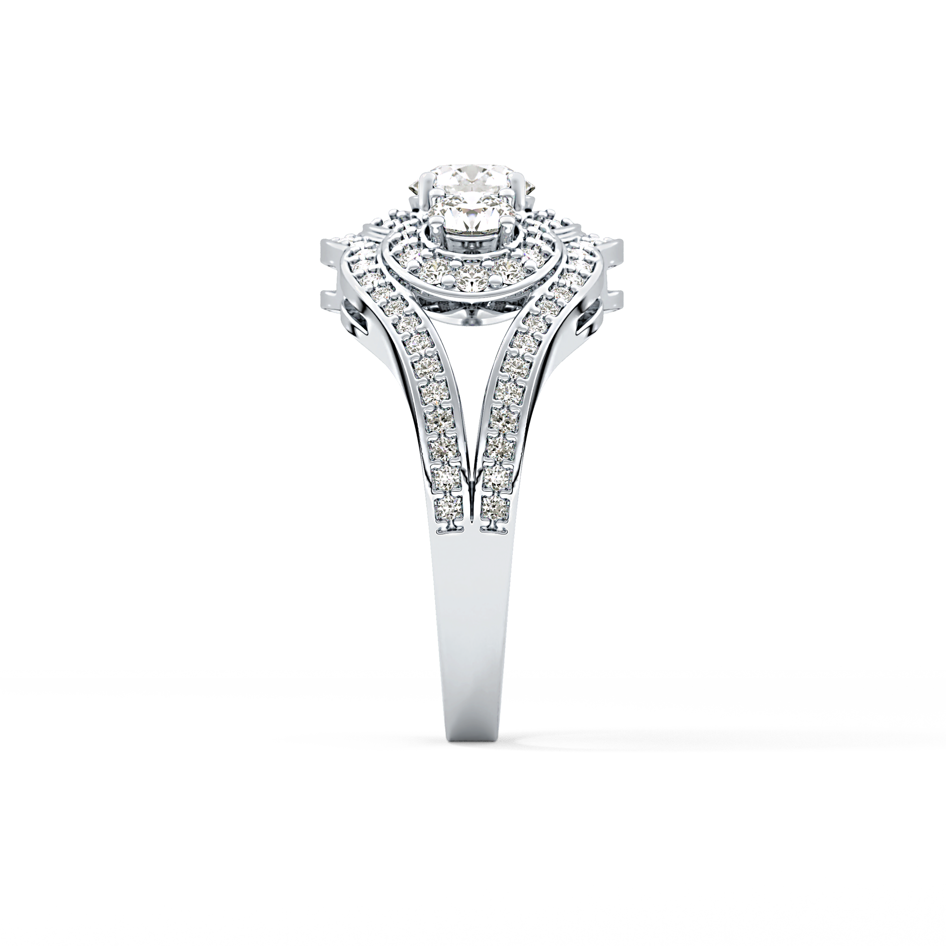 Round Cluster & Split Shank Pave Lab Grown Diamond Engagement Ring