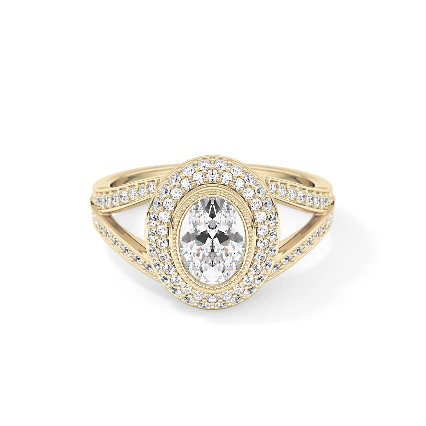 Oval Halo & Split Shank Pave Lab Grown Diamond Engagement Ring