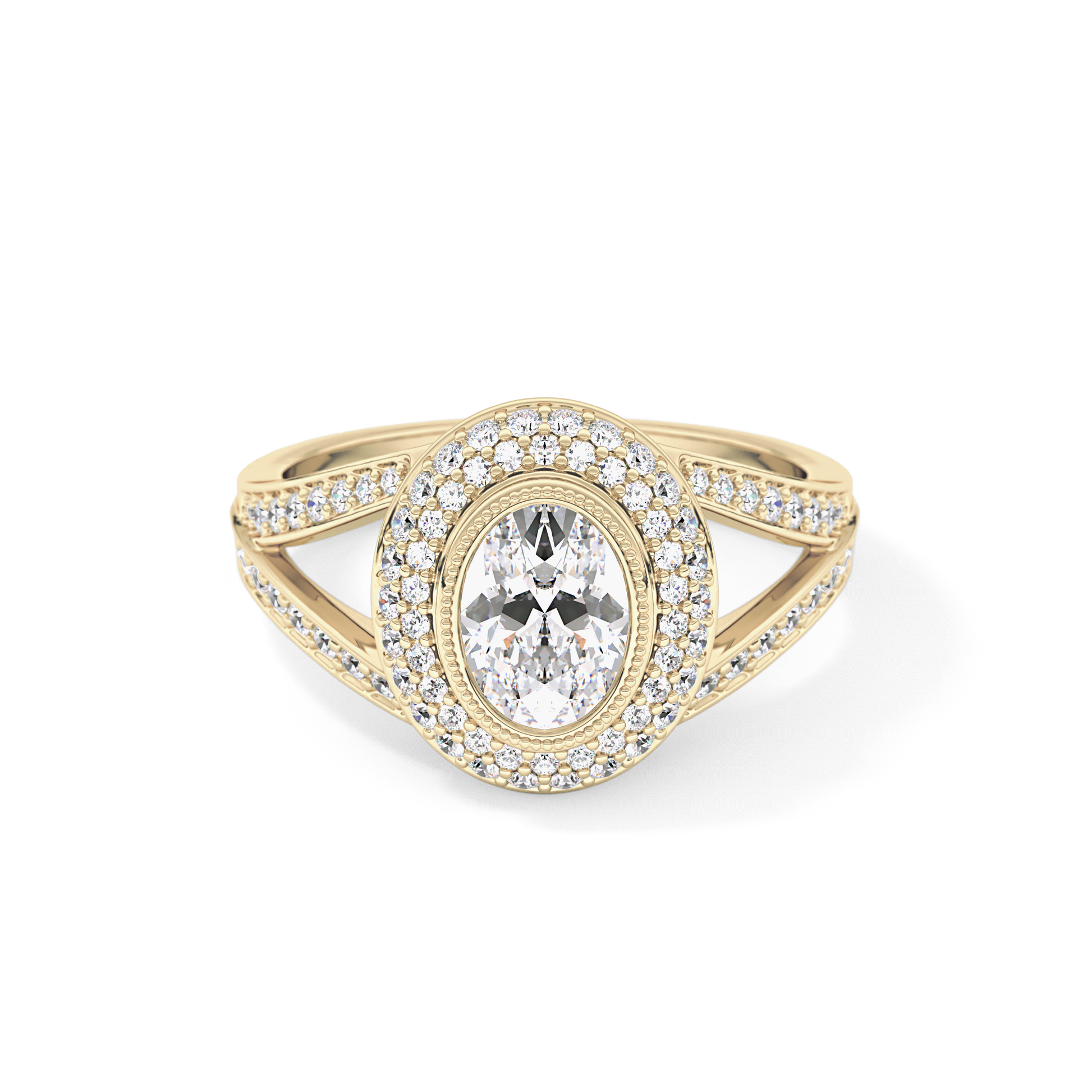 Oval Halo & Split Shank Pave Lab Grown Diamond Engagement Ring