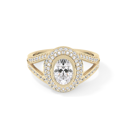 Oval Halo & Split Shank Pave Lab Grown Diamond Engagement Ring
