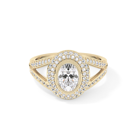 Oval Halo & Split Shank Pave Lab Grown Diamond Engagement Ring
