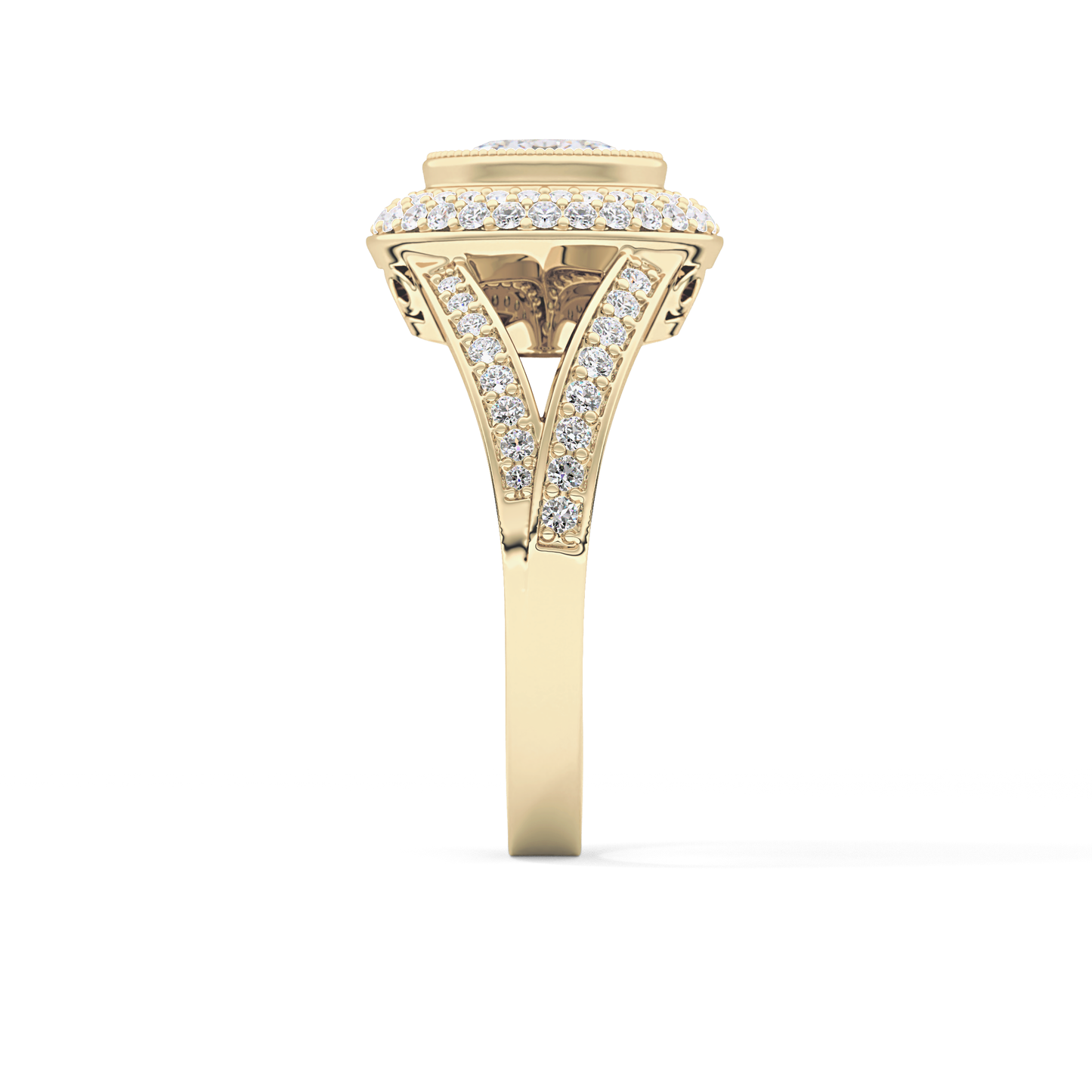 Oval Halo & Split Shank Pave Lab Grown Diamond Engagement Ring