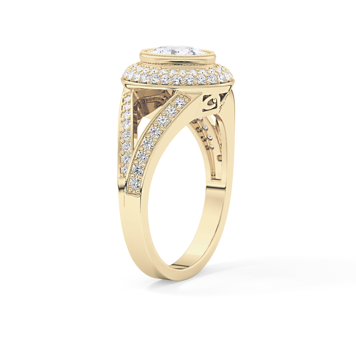 Oval Halo & Split Shank Pave Lab Grown Diamond Engagement Ring