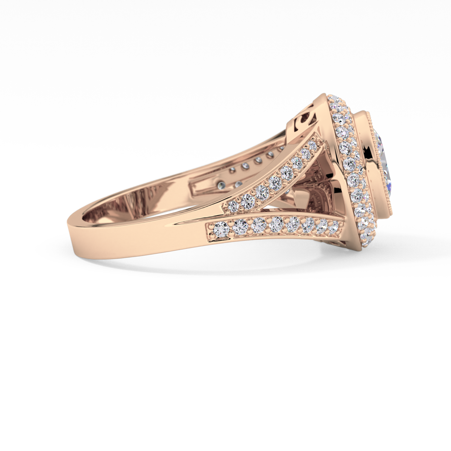 Oval Halo & Split Shank Pave Lab Grown Diamond Engagement Ring