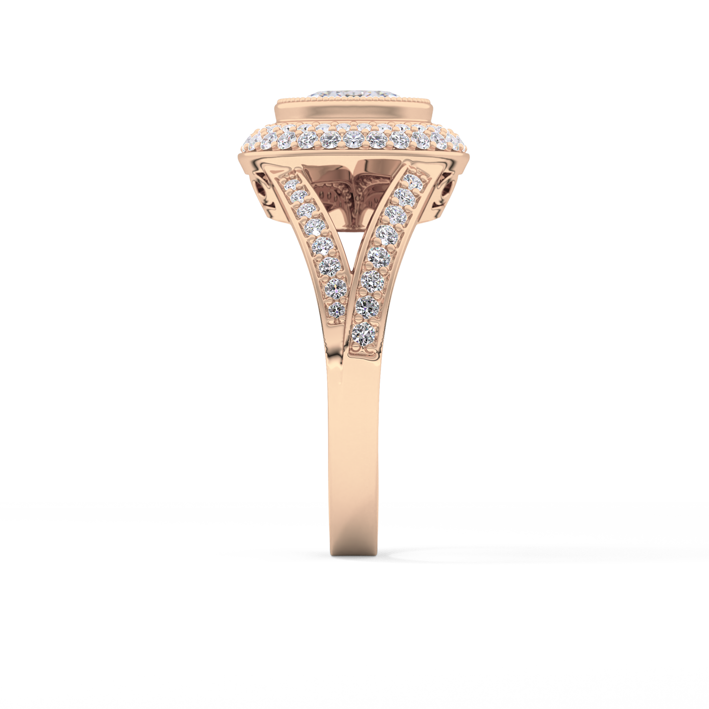 Oval Halo & Split Shank Pave Lab Grown Diamond Engagement Ring