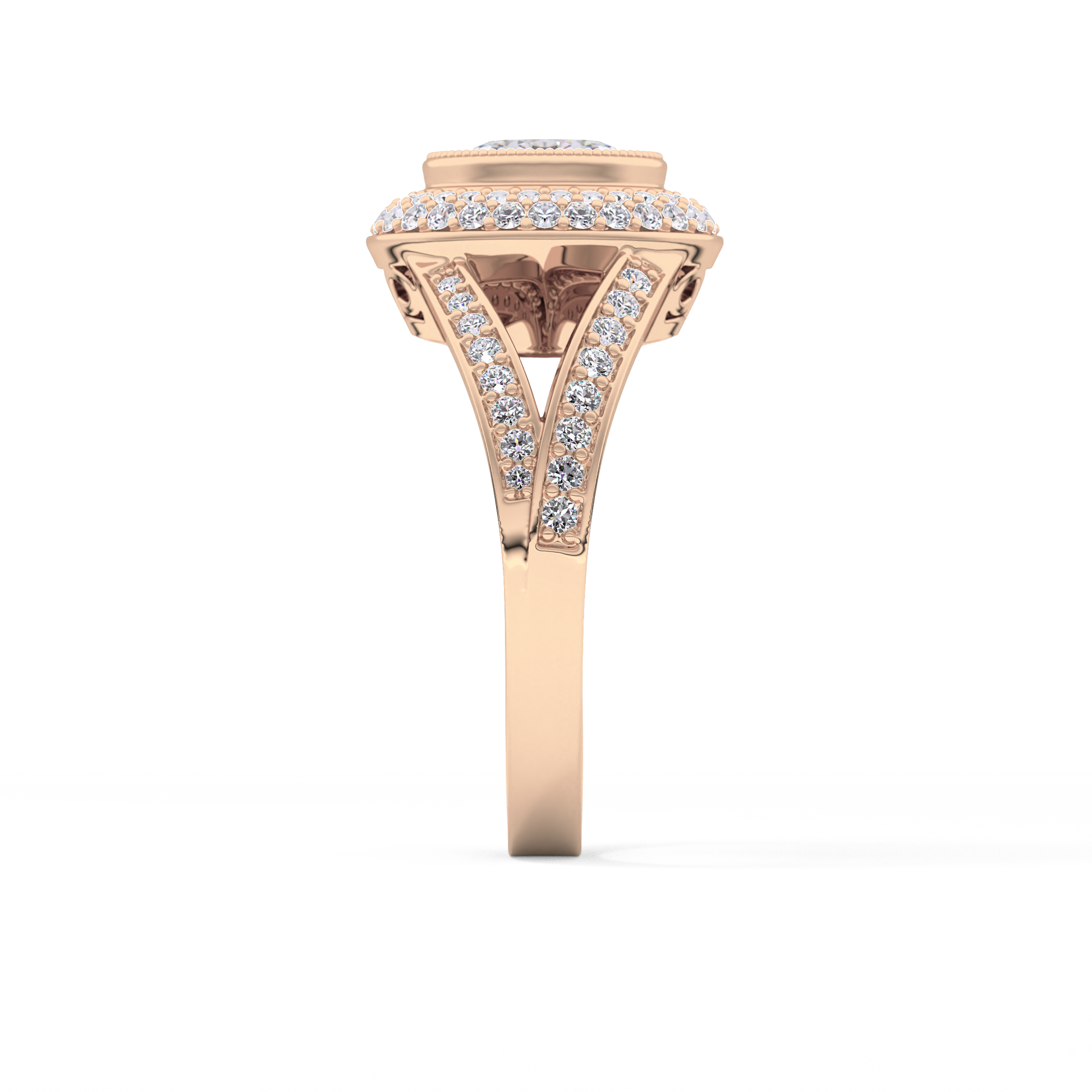 Oval Halo & Split Shank Pave Lab Grown Diamond Engagement Ring