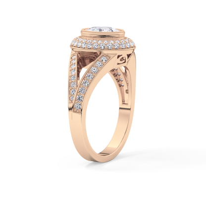 Oval Halo & Split Shank Pave Lab Grown Diamond Engagement Ring