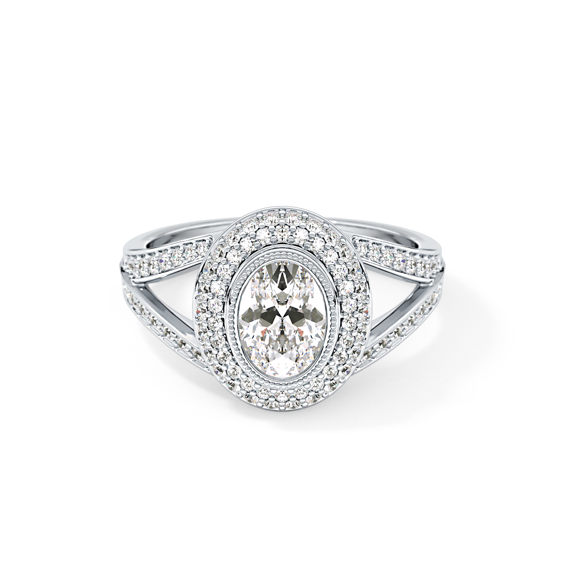 Oval Halo & Split Shank Pave Lab Grown Diamond Engagement Ring