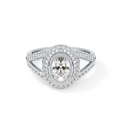 Oval Halo & Split Shank Pave Lab Grown Diamond Engagement Ring