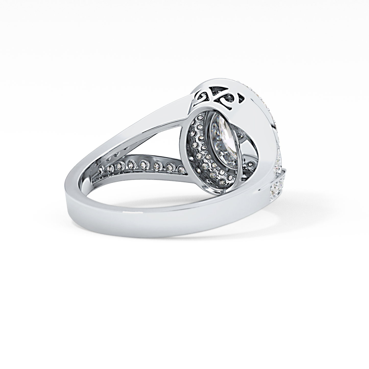 Oval Halo & Split Shank Pave Lab Grown Diamond Engagement Ring