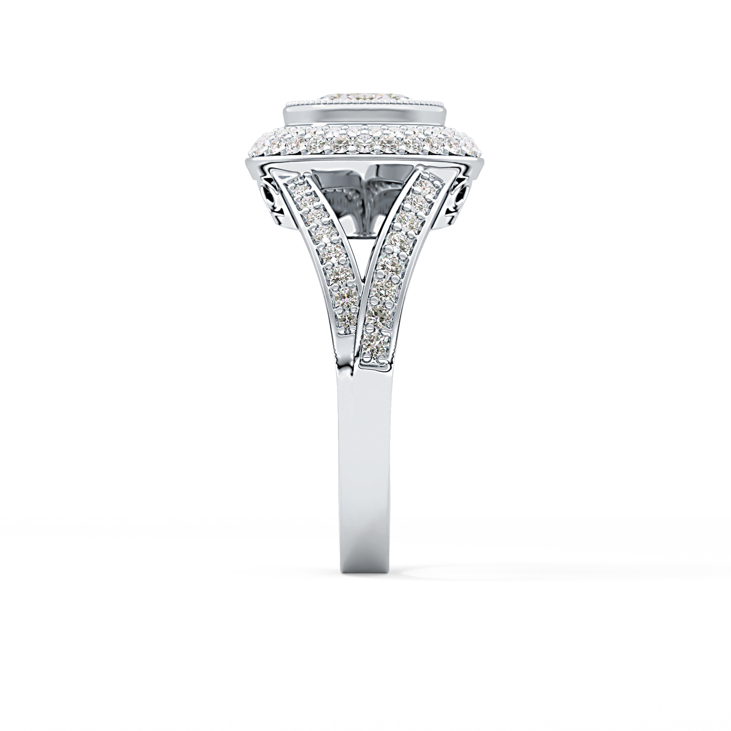 Oval Halo & Split Shank Pave Lab Grown Diamond Engagement Ring