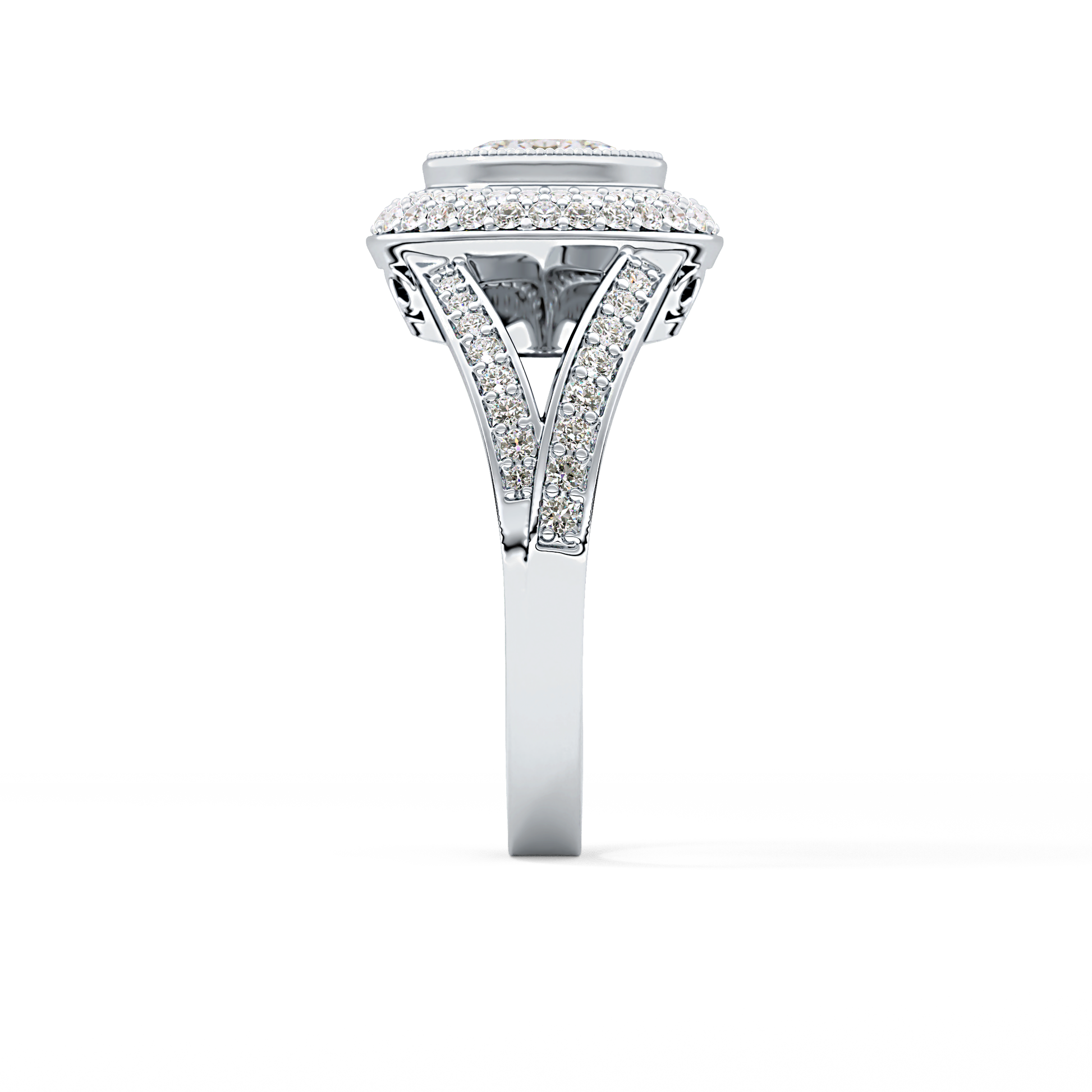 Oval Halo & Split Shank Pave Lab Grown Diamond Engagement Ring