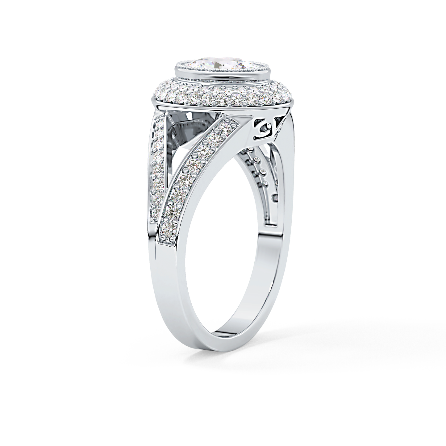 Oval Halo & Split Shank Pave Lab Grown Diamond Engagement Ring