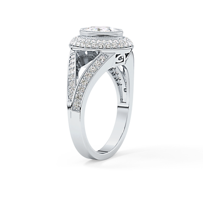 Oval Halo & Split Shank Pave Lab Grown Diamond Engagement Ring