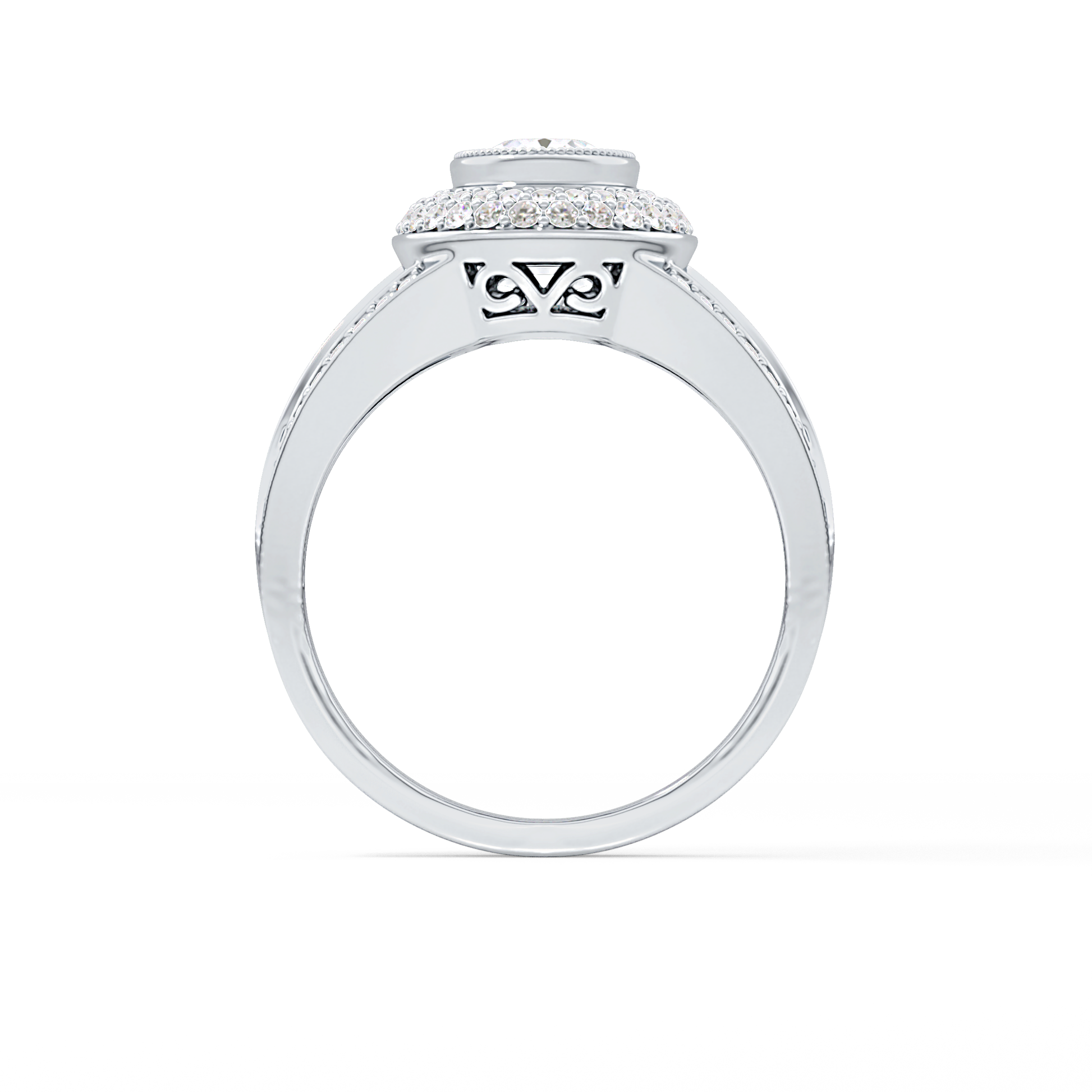 Oval Halo & Split Shank Pave Lab Grown Diamond Engagement Ring
